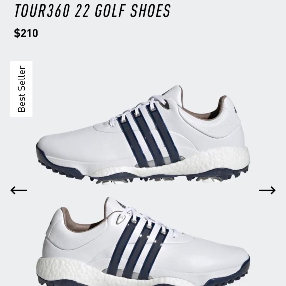 Adidas Tour 360 2022 golf shoes / spikes. Like new White Navy